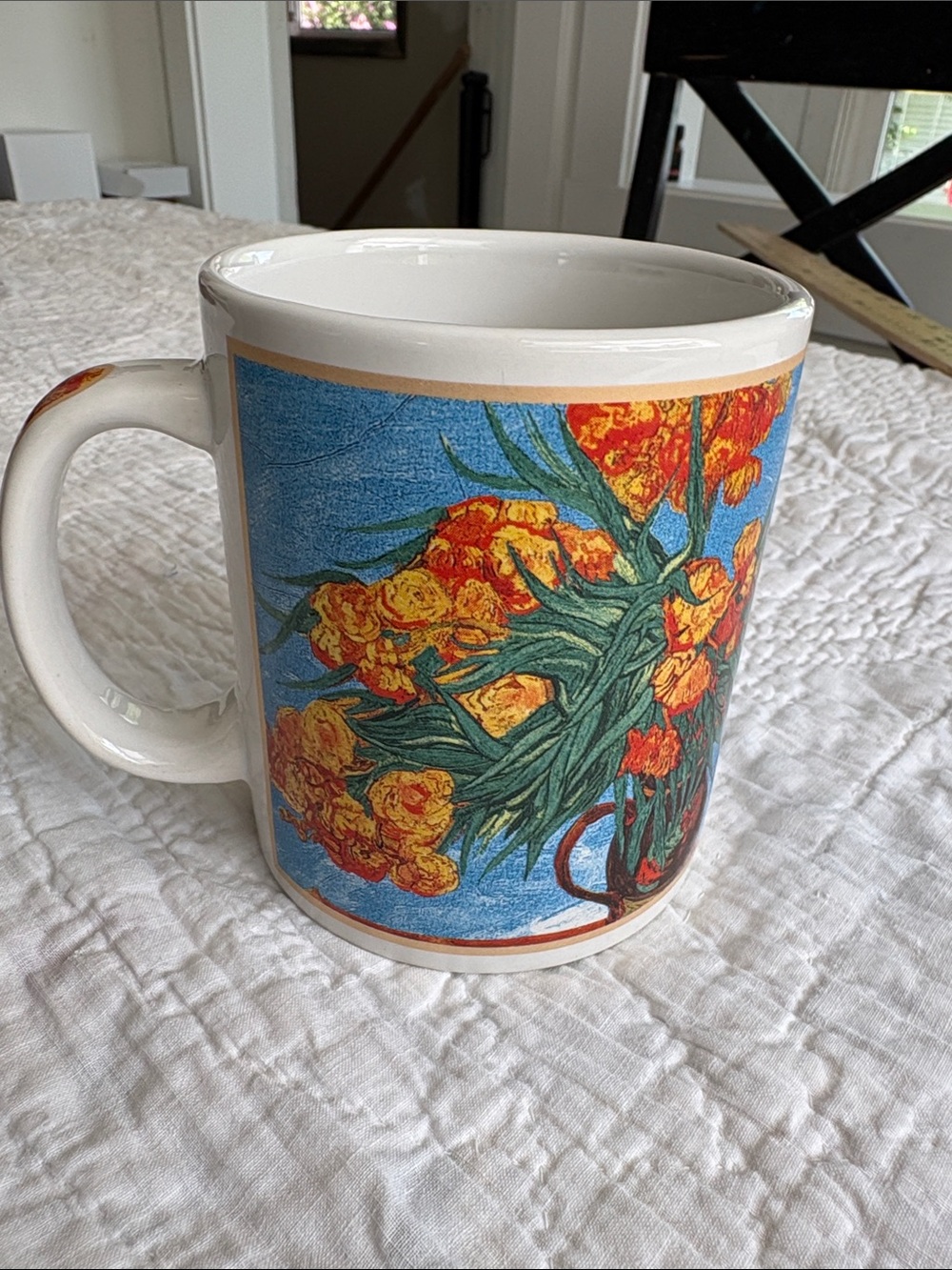 Cafe Arts Vincent Van Gogh Sunflower Mug with Blue Background